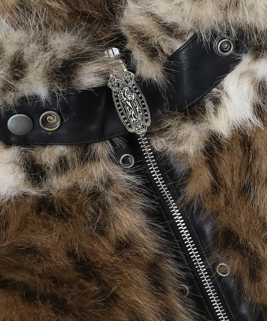 Badblood Viper 81 High-Neck Fur Jacket - Brown Leopard