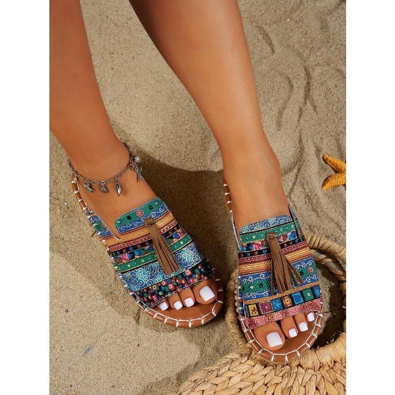 Bohemian Flat Sandals for Women - 2025 Summer New Fringe Design - Size 43 Beach Sandals