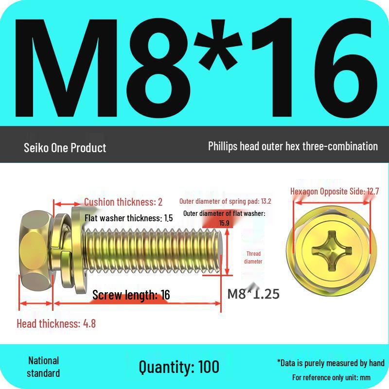 Hexagon Head Combination Screw Bolt Set with Washer and Spring Washer