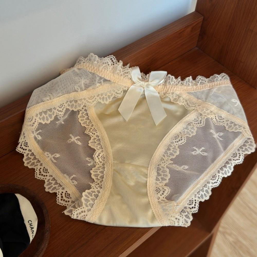 Transparent Underwear for Women Bow Mesh Flower Briefs Sweet Lace Panties  Lady