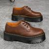 Thick-soled holes Small leather shoes Women's low-top, brown British round head Casual student muffin bottom Short boots