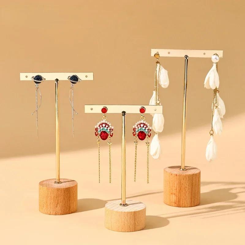 Wooden Bottom Three-piece Earrings Display Stand, Stud Earrings, Trinkets, Hangers, Earrings, Ear Jewelry Display Props, Shelves