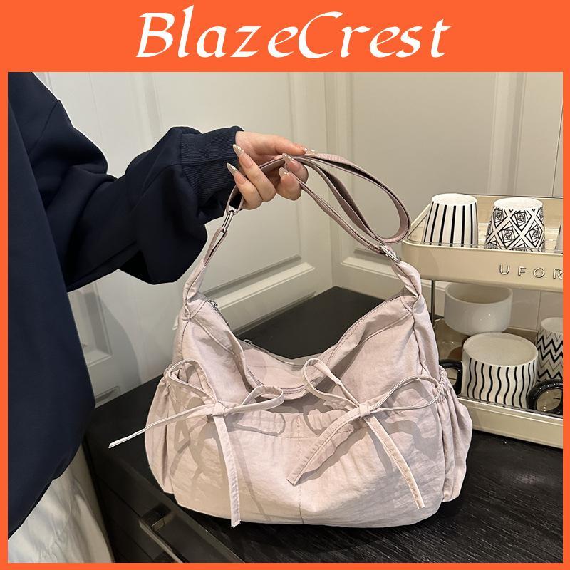 Nylon Folded Shoulder Crossbody Bag For Casual Daily Use With Zipper Closure