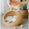 Large Semi-Enclosed Kitten Bed Handmade Rattan Woven Cat Litter Comfort Breathable Pet House Metal Frame Cat's Supplies
