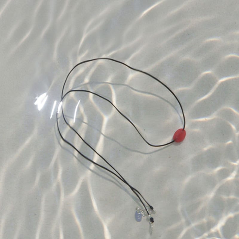 

modernlike silver 925 oval gemstone silk string necklace Red (Hongbaek jade)