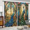 Peacock Floral Print Curtains Pocket Rod Top Fade Resistant Polyester Living Room Kitchen Bedroom Study Dining Made Of Decor