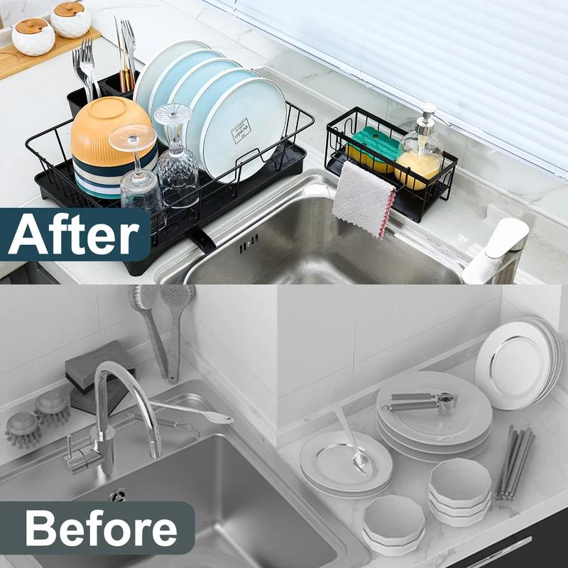 2-Piece Dish Drying Rack Set with Sink Caddy Multi-Purpose Kitchen Storage Organizer for Countertop Space Saving Rustproof