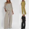 Summer Women Casual Loose-Fitting Solid Color Short-Sleeve Shirt + Cotton-Linen Pants Set