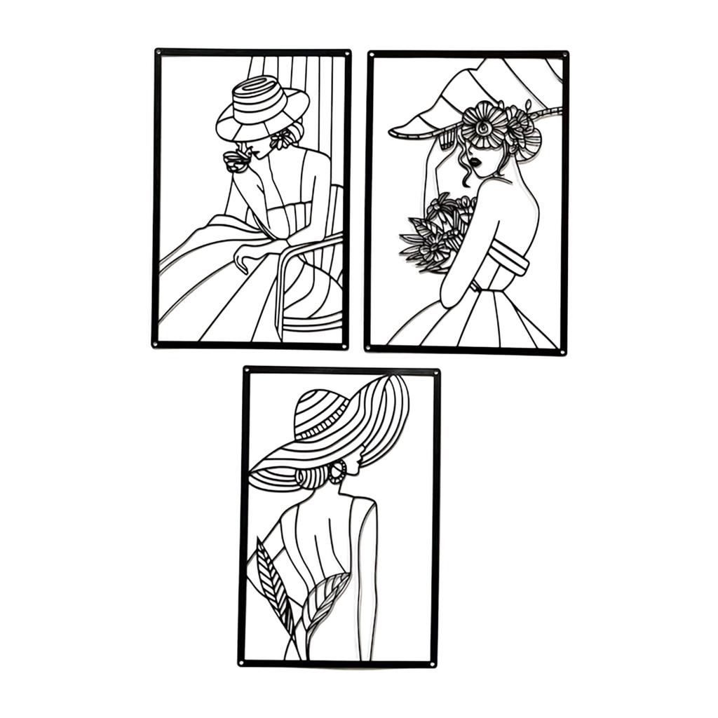 Women Body Lines Art 3Pcs Metal Minimalists Abstract Woman Wall Art Female Wall Decor Hanging For Living Room Bedroom