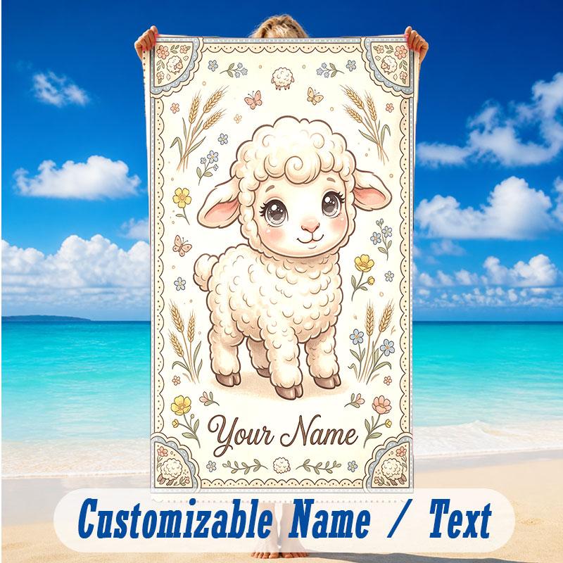 Floral Garden Theme Beach Towel Personalized Custom Name & Text Soft Quick Dry Beach Towel for Swimming Travel