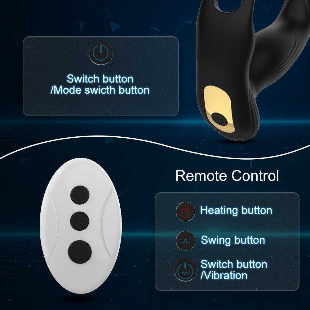 3-IN-1 Draadloze Controle Verwarmende Schommelende Vibrator Dildo Dubbele Penis Ring Mannen Prostaat Massager Volwassen Seks Speelgoed Koppels Masturbator 10 Vibratiestanden