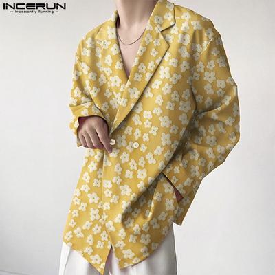 Mens Casual Party Loose Turn-down Collar Flowers Hippie Thin Suit Blazer Coats