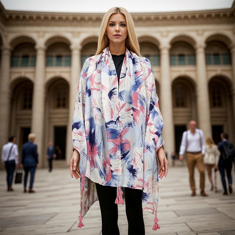 Elegant Floral Printed Hijab Cotton Viscose Tassel Shawl For Woman Fashion Beach Long Scarf Ladies Flower Headscarf 180*90cm