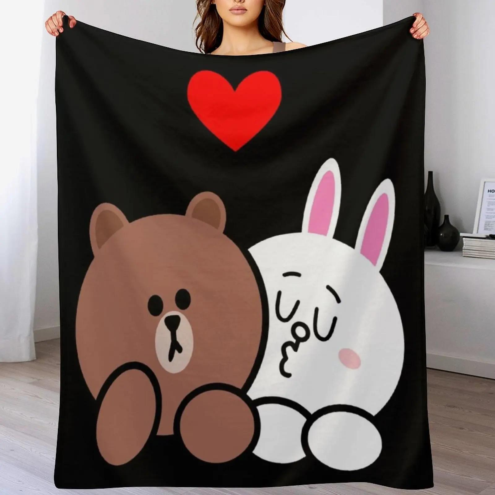 Luxury Brown Bear and Cony Love Throw Blanket for Bed Fashionable Single Home Textile Blanket 80x120cm(31x47inch)