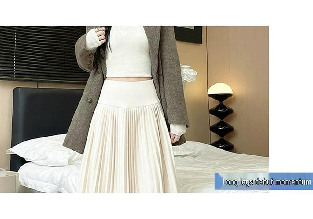 Maternity Woolen Pleated High-Waisted A-Line Long Skirt for Autumn/Winter 2026