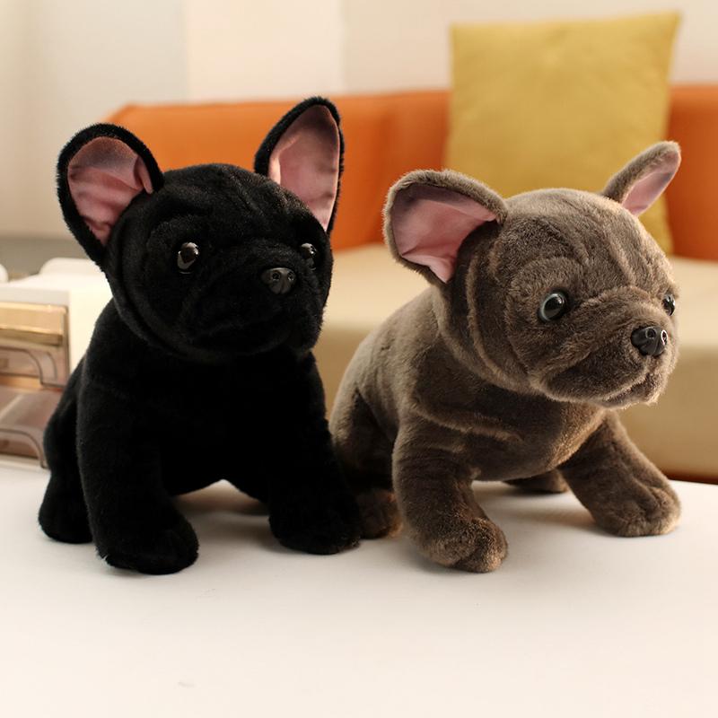 New 28cm Bulldog Plush Toy Realistic Stuffed Animals Black Grey Bulldog Plush Lifelike Pet Dog Soft Doll Gift