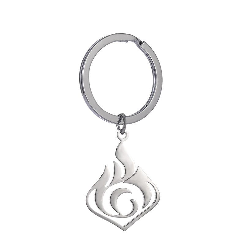 Stainless Steel Fire Rock Grass Ice Wind Water Thunder Keychain Schoolbag Backpack Accessories Genshin Impact Pendants Gifts
