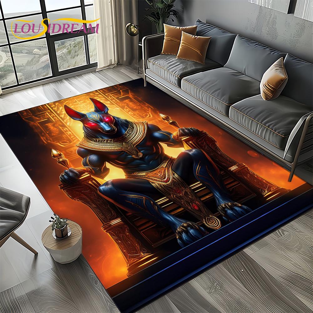 2025 Ancient Egypt Death Anubis Pharaoh Horus Mythology Carpet Rug for Living Room Bedroom Home Sofa,Area Rug Non-slip Floor Mat