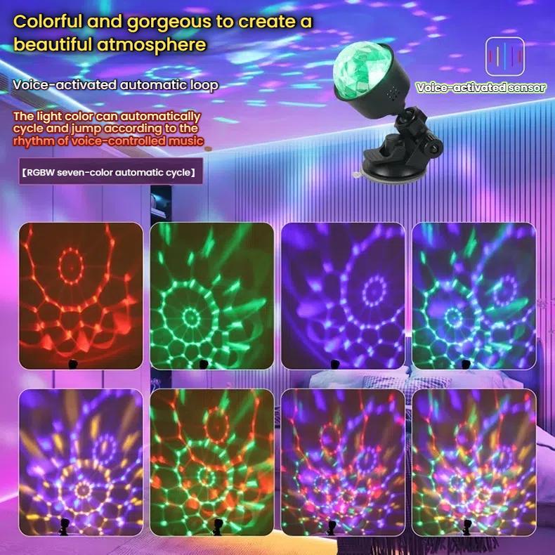 Mini USB LED Atmosférická Lampa do Auta s RGB Automatickou Rotací, Disko Noční Světlo na Pódium pro Auto, Vánoční Dekorace, KTV, Domácí Párty, Bar