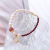 Sweet Lucky Flower Natural Freshwater Pearl & Garnet Stone 14K Gold Filled Female Charm Bracelet  For Women Gifts No Fade