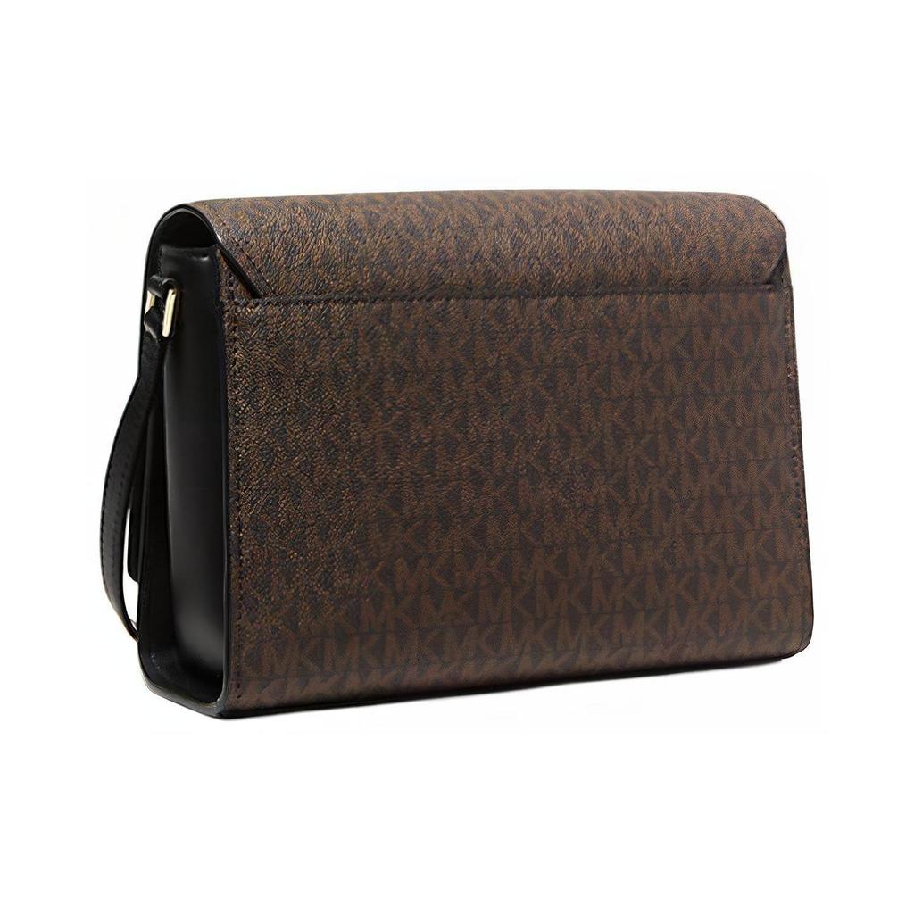 Michael Kors Mk Mimi Monogram Cutout Metal Logo Flap Coated Canvas Shoulder Crossbody Bag Medium Women Bags Brown Black 35T2G8IM2B-BROWN/BLK