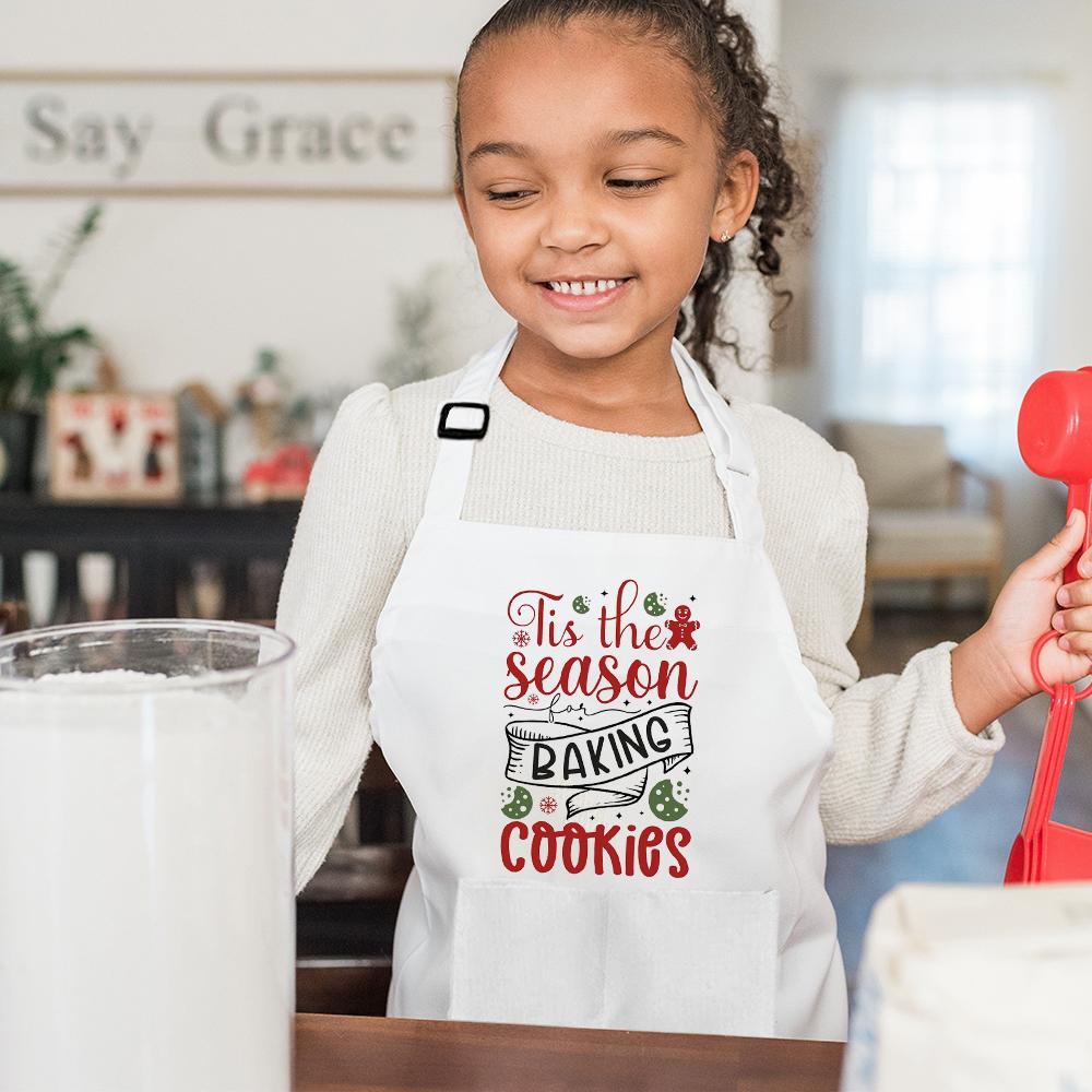 

Tis The Season To Bake Cookies Santa Claus Apron Christmas Prep Kids Baking Apron Xmas Festive Gift Christmas Baking Crew Apron
