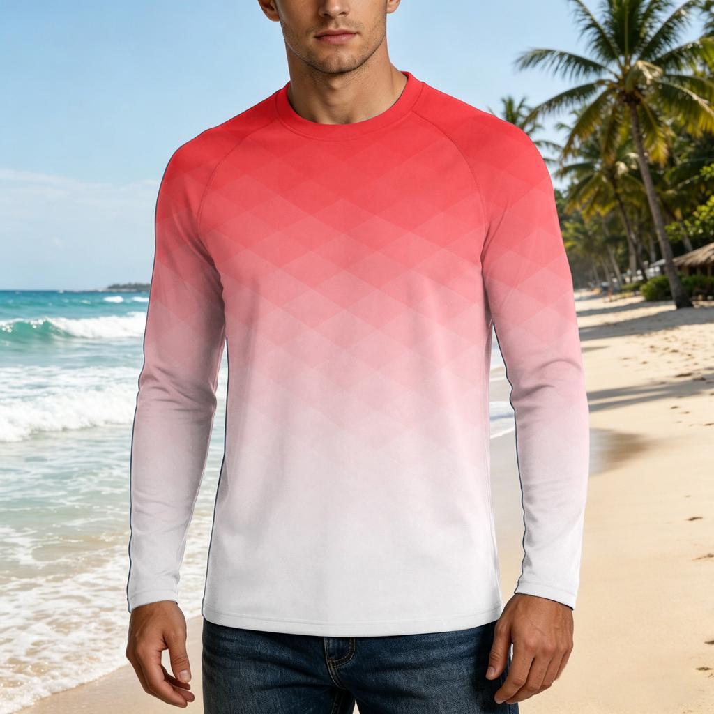 Men's UPF50+ Sun Protection Long Sleeve Shirt Stretch Outdoor Sports Performance Top Lightweight Breathable Fabric