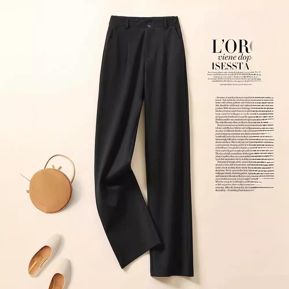 Dámské letní kalhoty s vysokým pasem a širokými nohavicemi: Neformální rovné kalhoty k obleku zakrývající boky