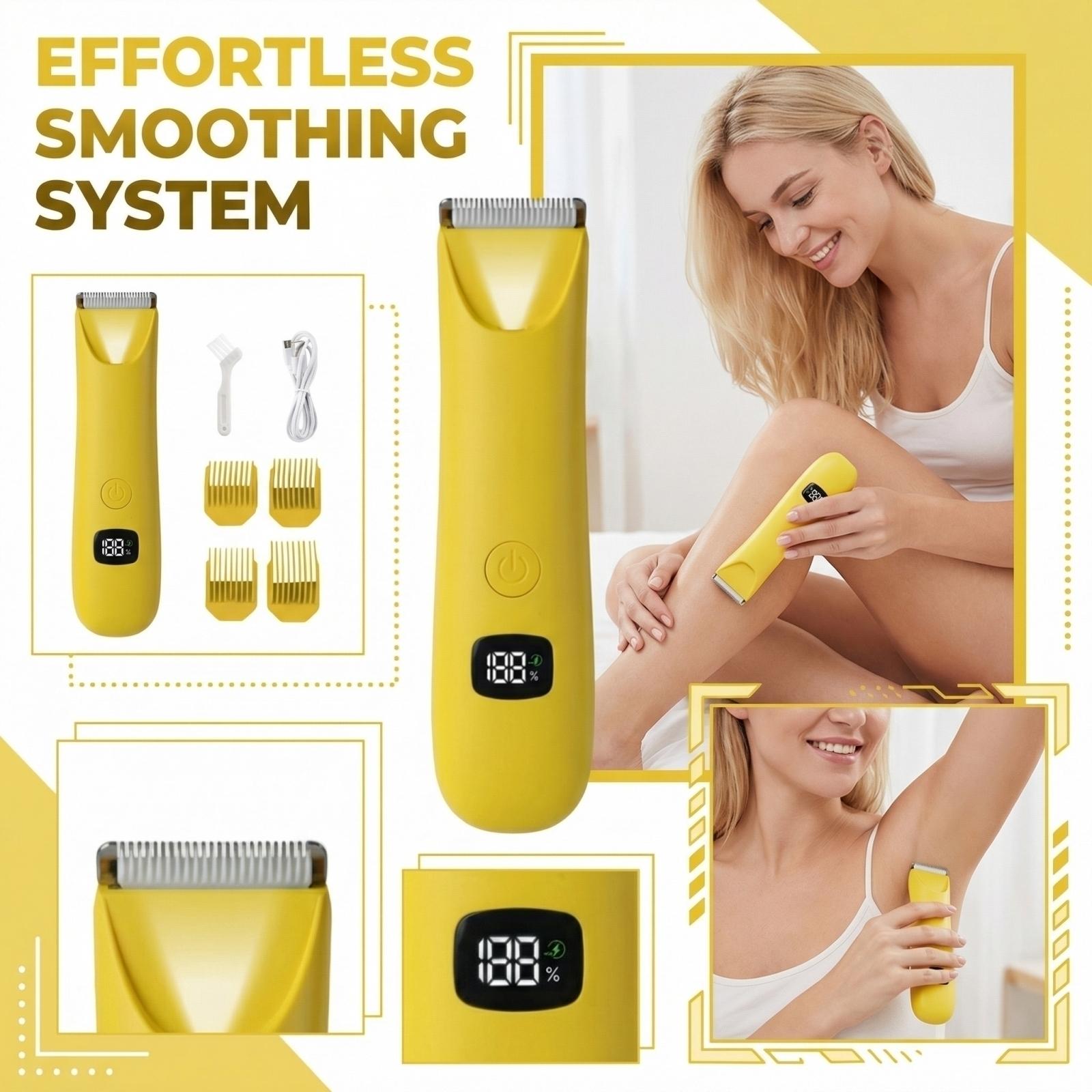 

Electric Hair Removal Trimmer with LCD Display Rechargeable Cordless Body Leg Underarm Private Area Hair Shaver Waterproof Design One Size жовтий
