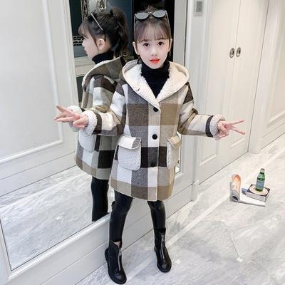 Autumn Winter Girls Casual Jackets Hooded Outerwear Fashion Woolen Long Coat Children Cute Baby Girls