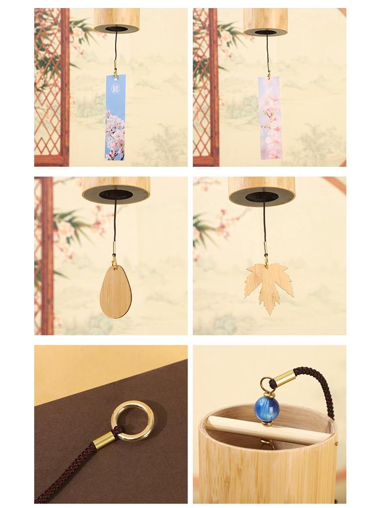 Japanese Antique Hand-Cranked Bamboo Wind Chimes: Ancient Style with Crystal and Copper Accents