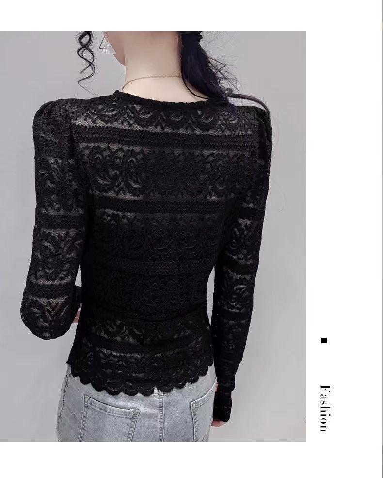 Women's Slim Fit French Collar Lace Shirt - Long Sleeve, Hollow Out, Sexy Spring Top