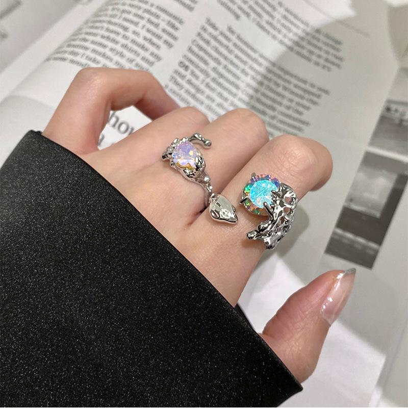 Sparkling Gemstone Open Ring Women'S Niche Design Sense Personality Index Finger Ring Light Luxury High-End Ring