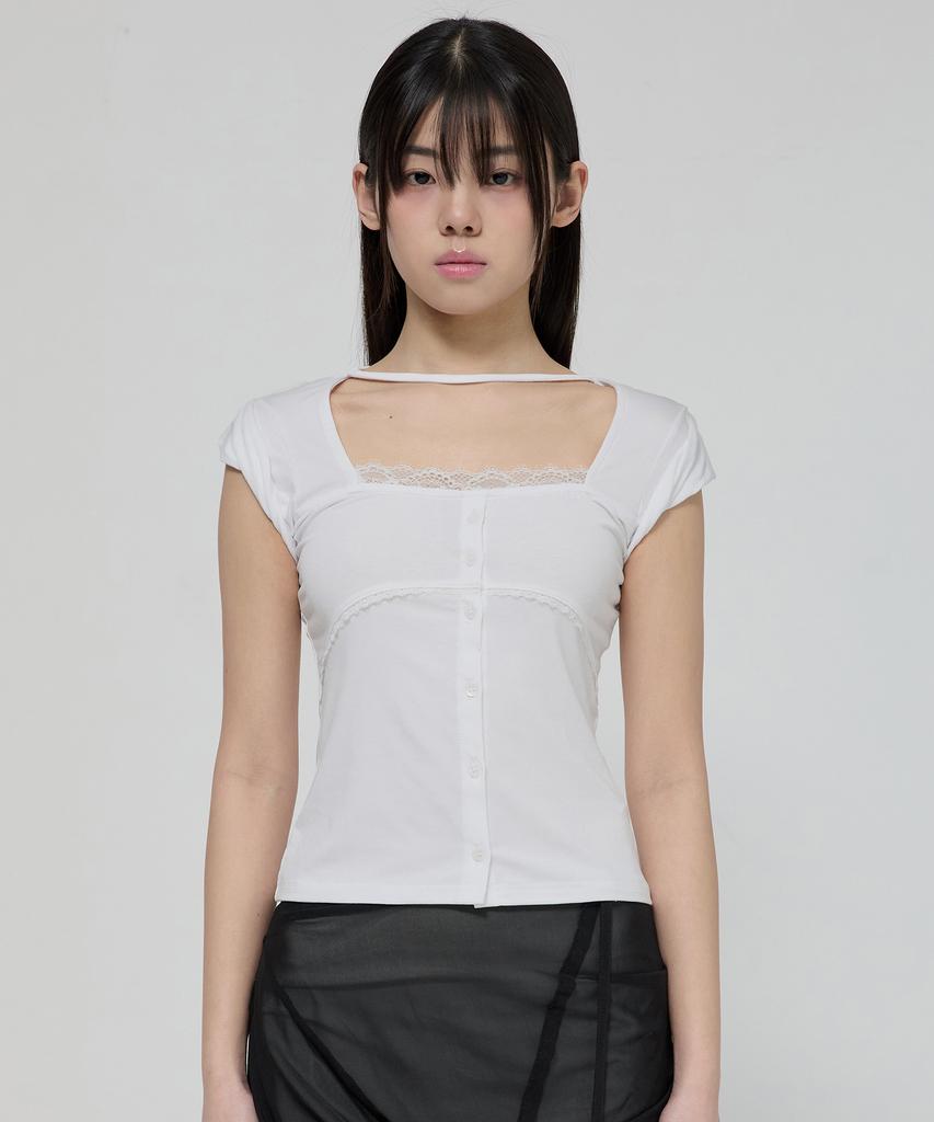 Peulleeoeob Lace Sleeve Top (Fl-112_White)