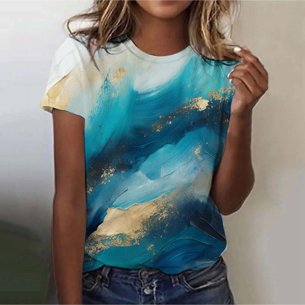 2025 Women's Street Fashion T-shirt Dream Star 3d Printed Short-sleeved All-match Daily Round Neck Top Women's Clothing