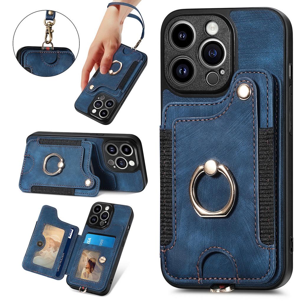Anti-theft Wallet Finger Ring Holder Magnetic Flip Leather Case For iPhone 15 14Plus 13 12 11Pro XSMax /Samsung S23 S22 S21 S20 Ultra Plus A14 A54 A53