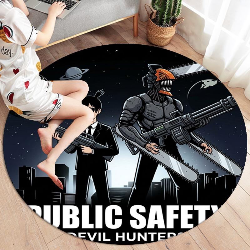 Chainsaw Man Round Area Rug Carpet Rug For Living Room Bedroom Sofa Playroom Decor Nonslip Floor Mat