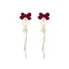 Pearl Bow Stud Earrings Tassel Sweet Jewelry Elegant Dangle Earrings  Party