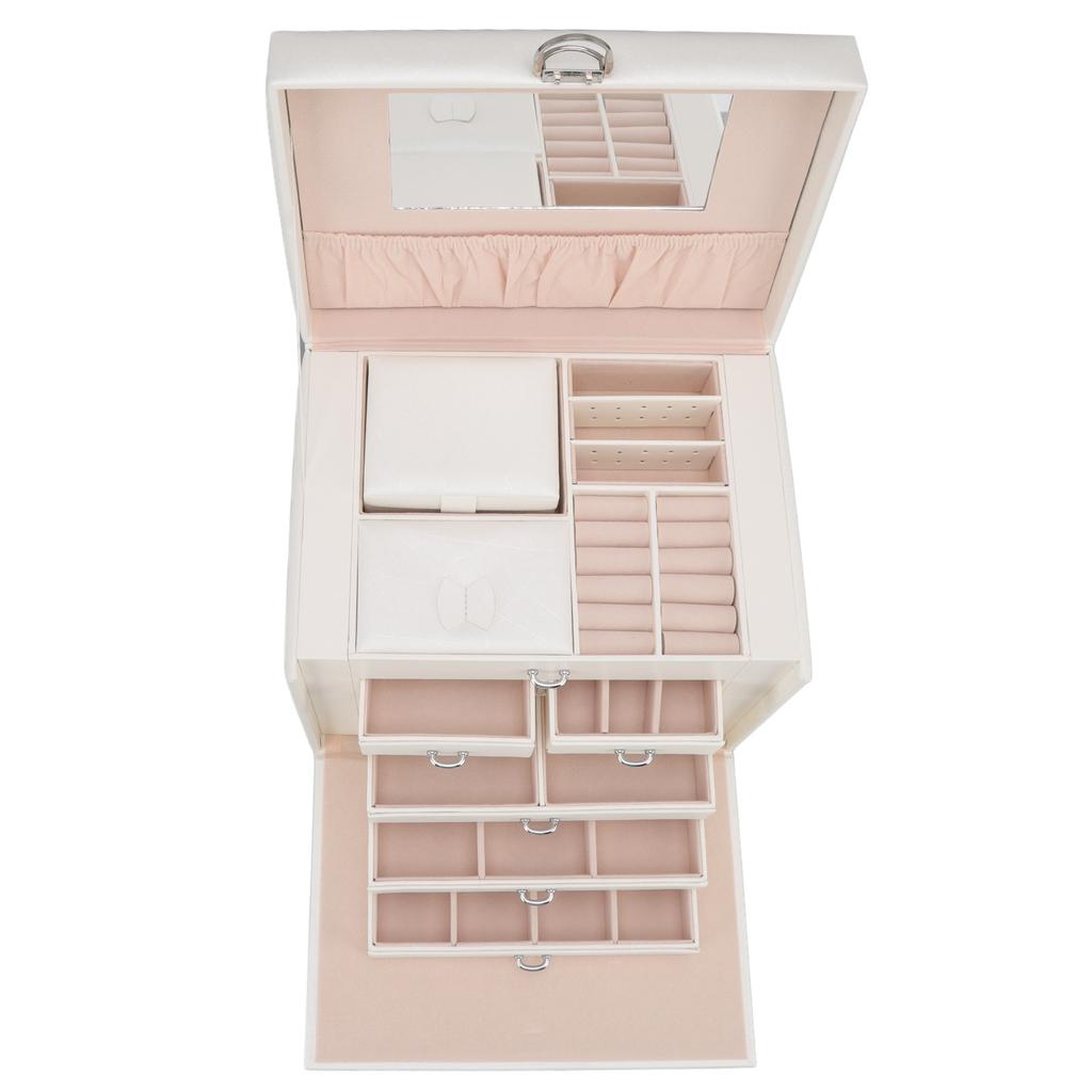 Synthetic Leather Huge Jewelry Box Large Capacity Multi Layers White European Style Jewelry Box