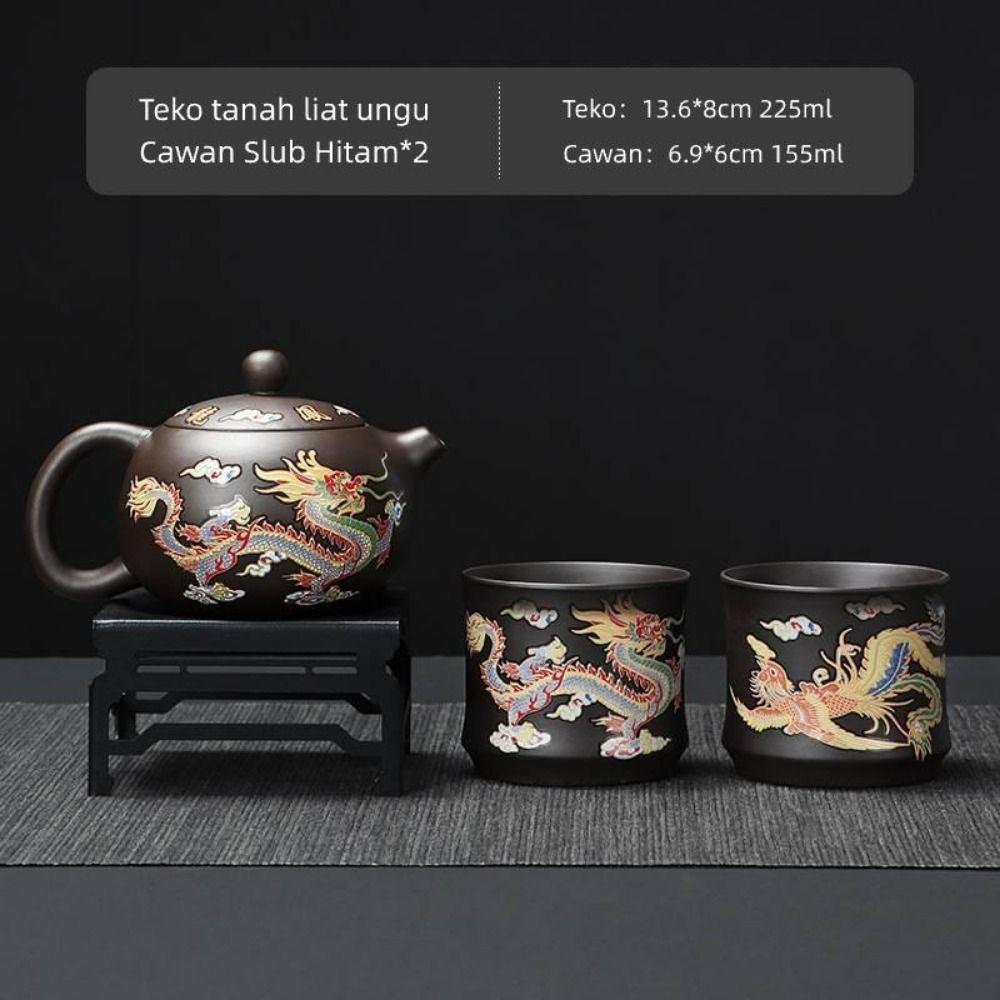 Ceramic Purple Clay Teapot Color-changing Hand-made Teapot Tea Cup Set Dragon and Phoenix Design Infuser Teapot Tea Maker