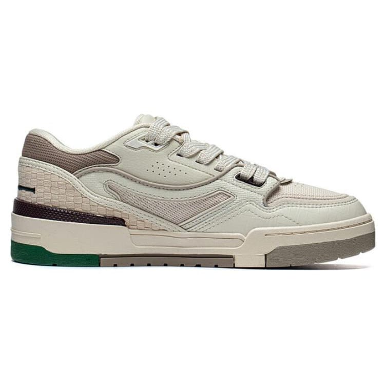 Li Ning 001 BTC PREMIUM Cow Leather, Textile Comfortable Slip Resistant Low Top Skateboard Shoes Men's Bone White AGCT101-2