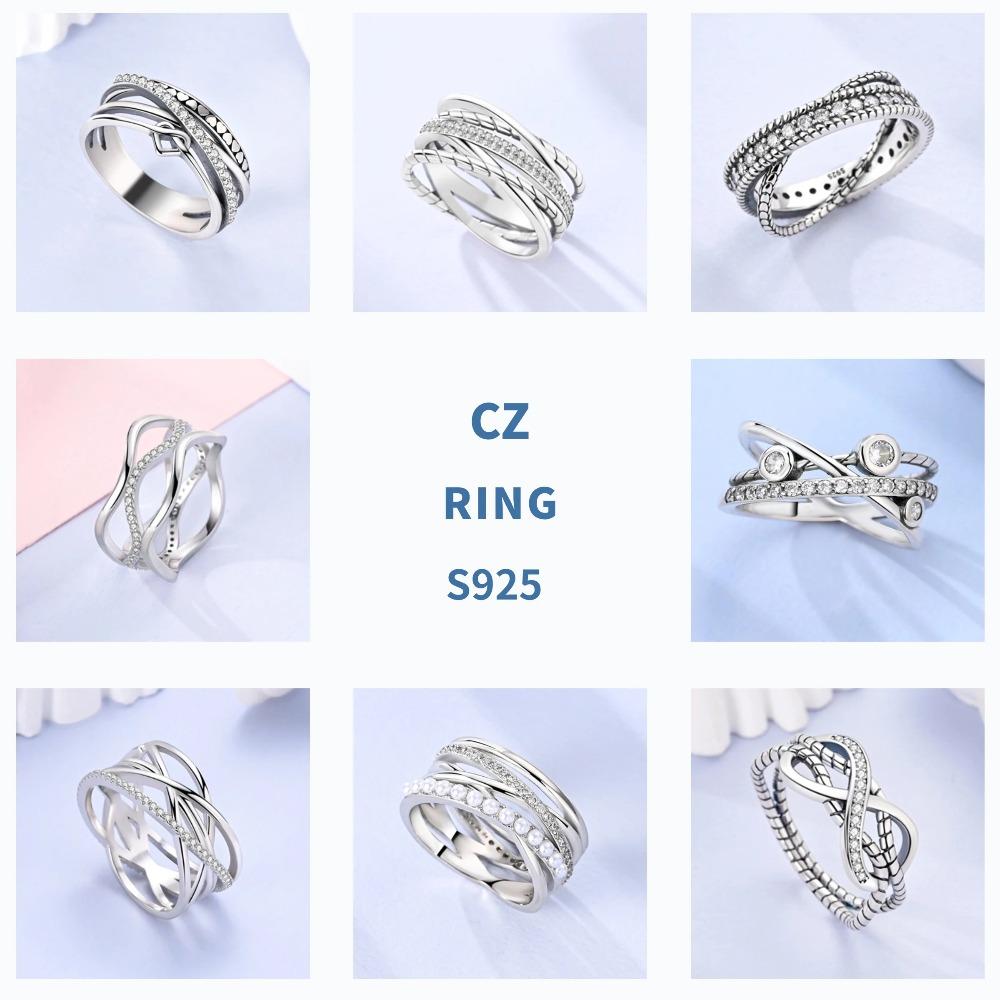 925 Silver Shine Zircon Ring Original Stone Multi Layer Wide Rings For Women Fine Jewelry Wedding Party Gift