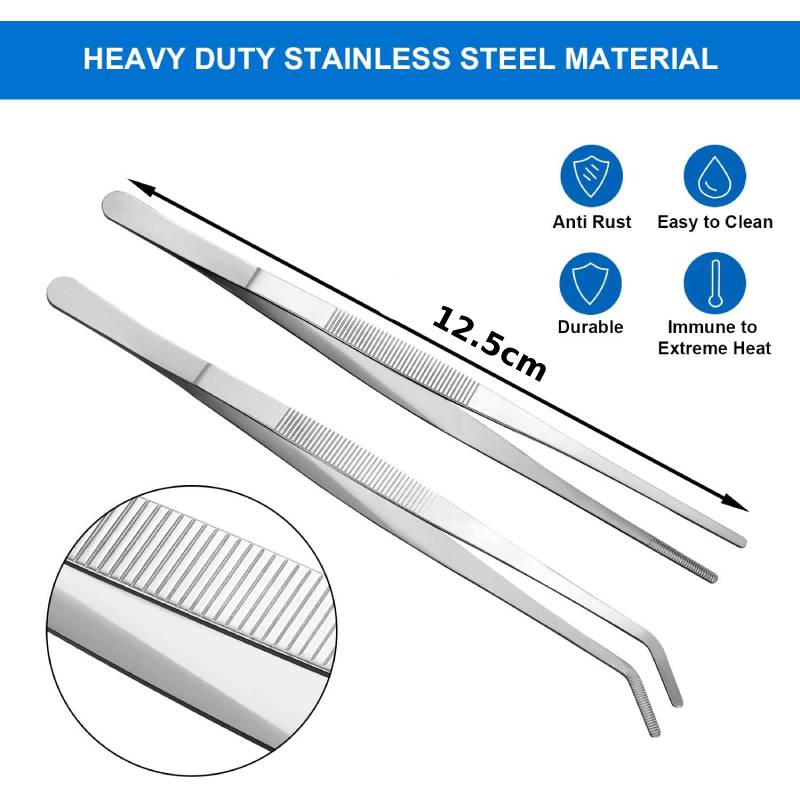 2pcs 5/6/8 Inch Straight Curved Tip Tweezers Stainless Steel Feeding Tongs for Garden Plant Sewing Machine Repairing DIY Craft