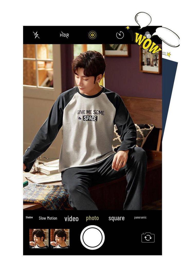 Men's Long Sleeve Pajamas Set - Spring/Autumn Style, Plus Size, Suitable for Teens and University Students, Indoor/Outdoor Wear