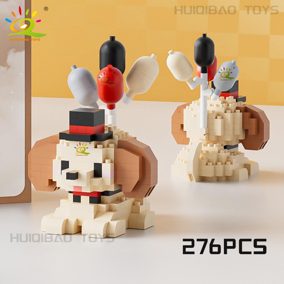 HUIQIBAO MINI Cute Pet Balloon Cat Dog Micro Building Block Set City Cartoon Animal Diamond Home Decoration Bricks Toys Adult