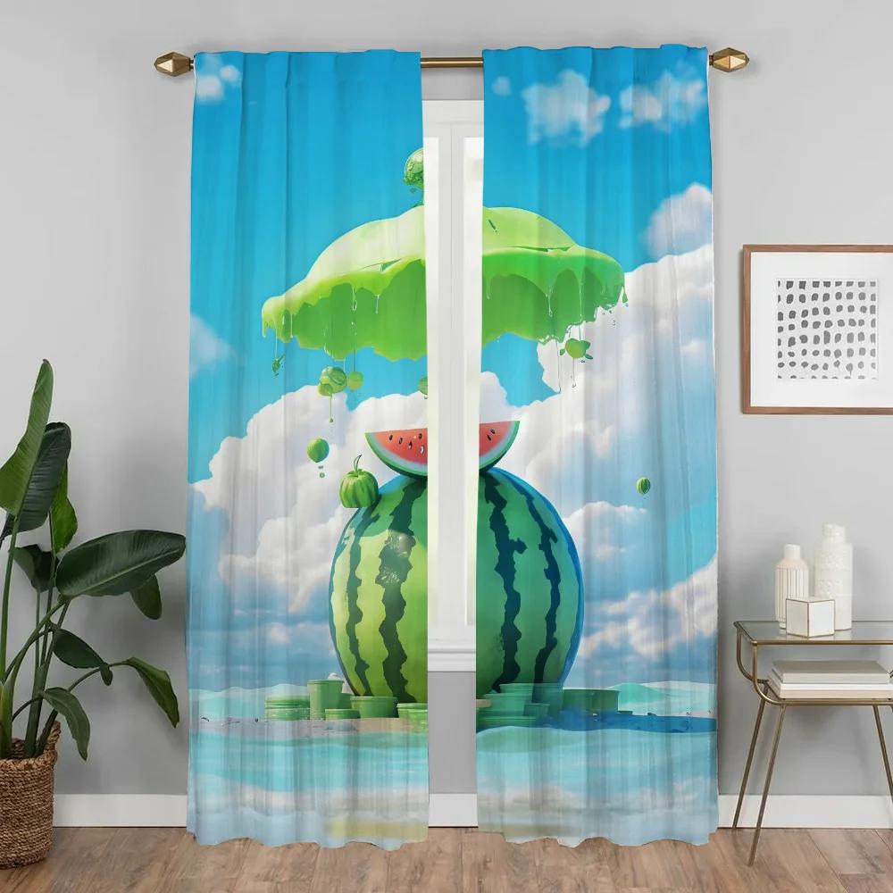 Watermelon Flavor of Summer Shades Anti-mosquito Curtains for Living Room Home Interior Curtains 2 Pieces Partition Curtain