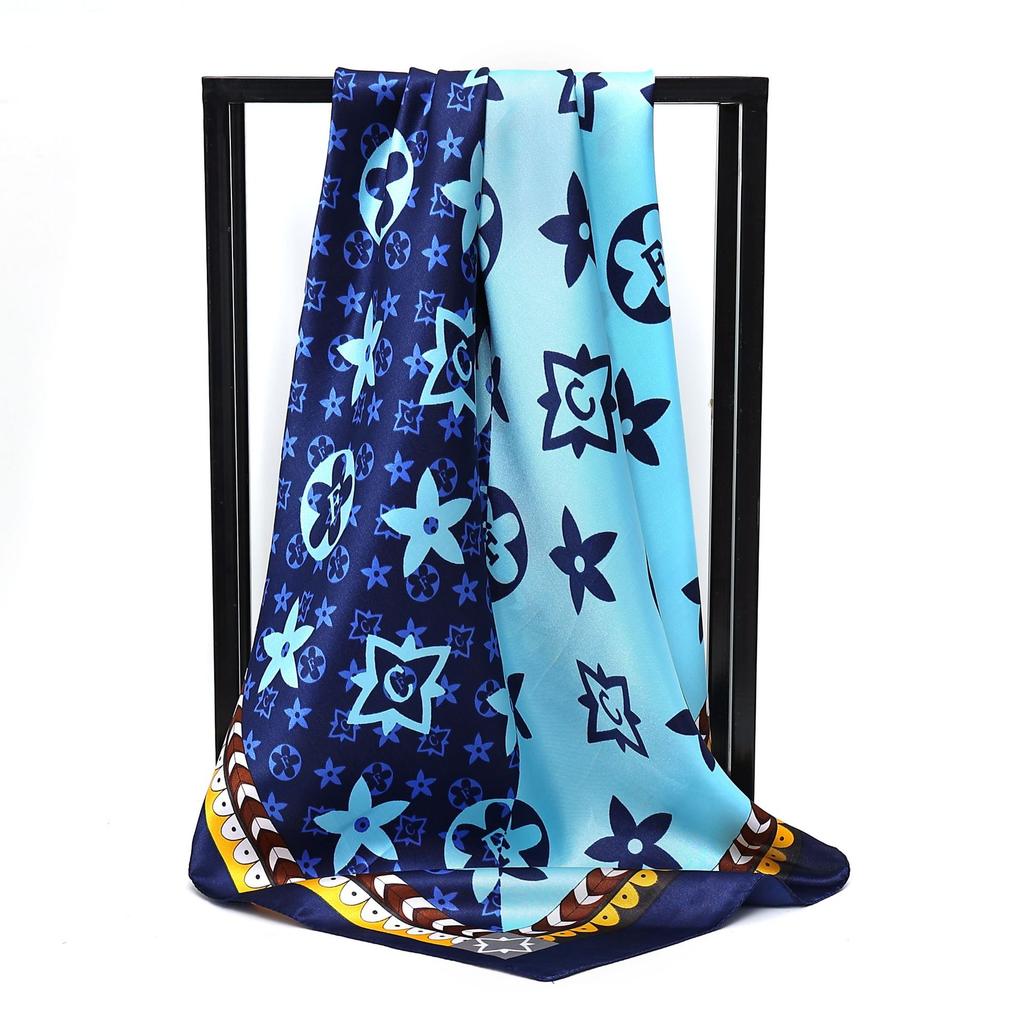 90x90cm Neue Damen Luxus Print Satin Seiden Schals Quadratischer Schal Hijab Halstuch Damen Haarband Stirnband Wickeltuch Bandana