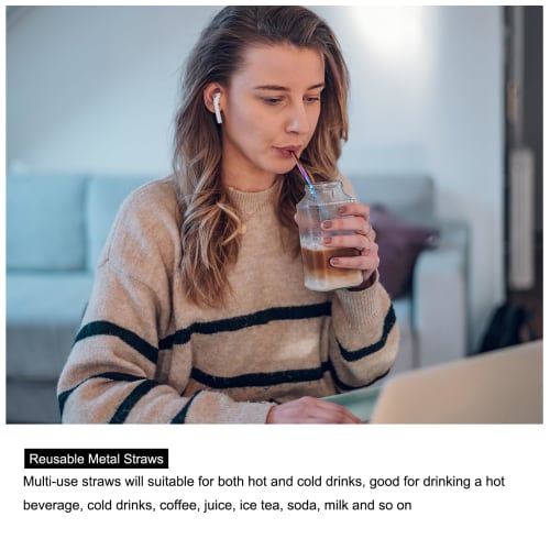 Uxcell Reusable Metal Straws, Stainless Steel Straight Straws, 266mm Long, for Milkshakes, Drinks, and Juices, Blue, 2-Pack