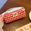 Large Capacity Red Plaid Pencil Case - Cute Design Stationery and Makeup Bag for Women