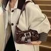 Yogodlns Vintage PU Leather Shoulder Bag for Women Y2K Spicy Girl Trend Maillard Style Underarm Bag High Quality Women Handbags